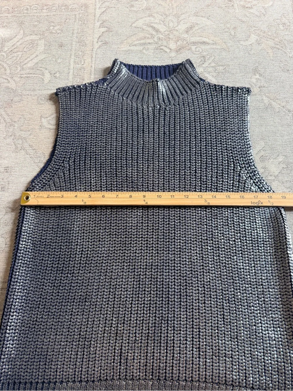 Pilcro Oversized Foil Sweater Vest Size L Blue & Silver Statement Anthropologie - Picture 11 of 14